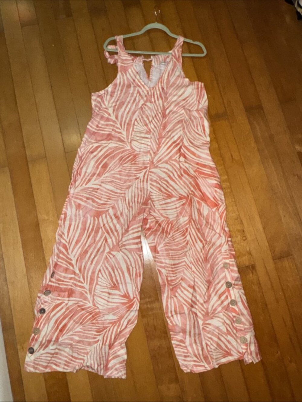 Lagenlook Made in Italy 100% Linen Jumpsuit Oversized Wide Leg Red Tropical M